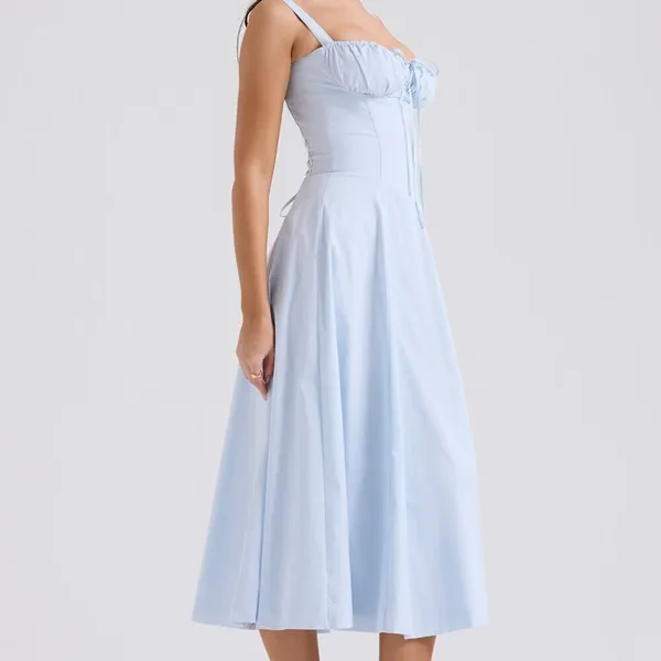 HOUSE OF CB 'Carmen' Soft Blue Cotton Bustier Sundress NWOT - Image 4