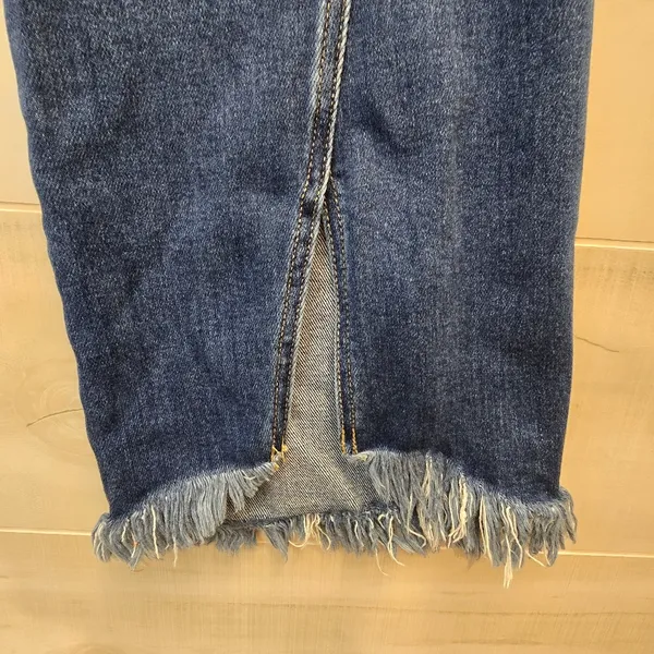 {29} KanCan Distressed Blue Jean Split Flare Hem Fringe Detail - Image 7