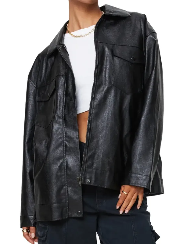Princess Polly “Callie” Oversized Black Faux Leather zipped Jacket sz 4 - Image 5