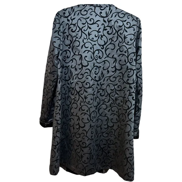 Victorian Gothic Patra Black Flocked Velvet Scroll Evening Coat‎ Sz M Witchy - Image 9