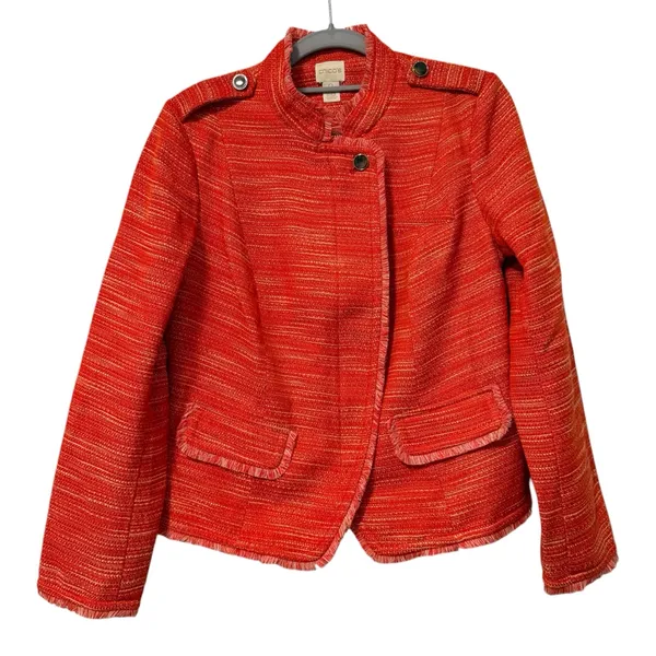 Chico’s Tweed Single Button Full Zip Long Sleeve‎ Jacket Orange Size 0 (4) - Image 2