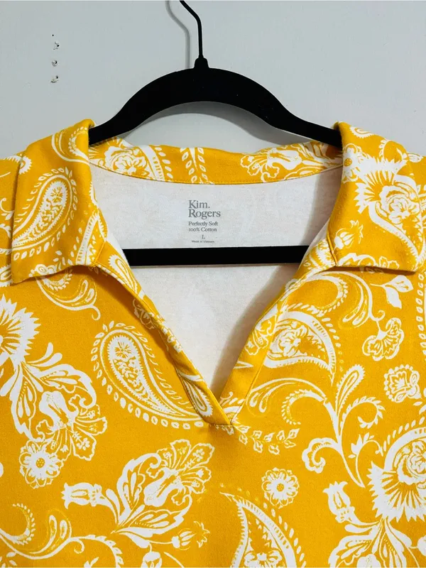 Kim Rogers Mustard Yellow Paisley Tunic Shirt Dress L Cotton Preppy Retro Mod - Image 4