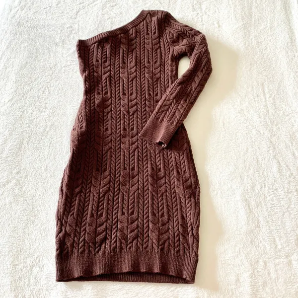Princess Polly Dominika Mini Dress Womens Size S/M Brown One Shoulder Cable Knit - Image 10