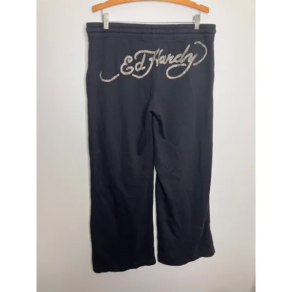 Ed Hardy Sweatpants Womens XL Black Excellent True Death Eagle Glitter Logo - Image 6