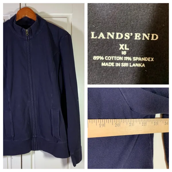 Lands' End Womens XL Navy Blue Full Zip Mock Neck‎ Cotton Stretch Jacket 431606 - Image 8