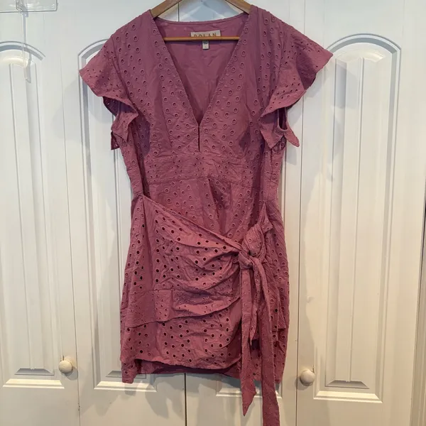 Anthropologie Dolan Lavender Patsy Eyelet Wrap Dress‎ Size Large - Image 2