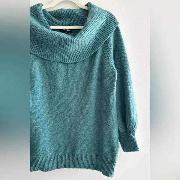 Express Teal Cowlneck Balloon Sleeve Sweater, Size Large - Image 4