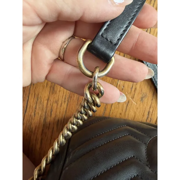 Gucci Crossbody Bag Womens Small Black Leather GG Marmont Camera Made In Italy - Image 15