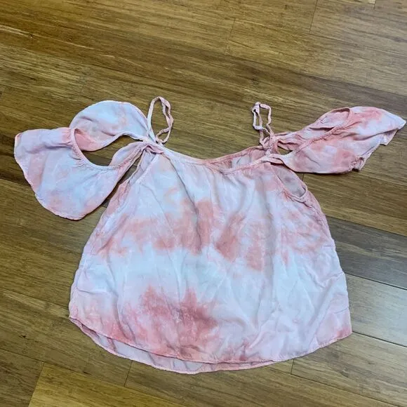 American Eagle Top Womens Small Pink Tie‎ Dye Off Shoulder Crop Blouse Summer - Image 2
