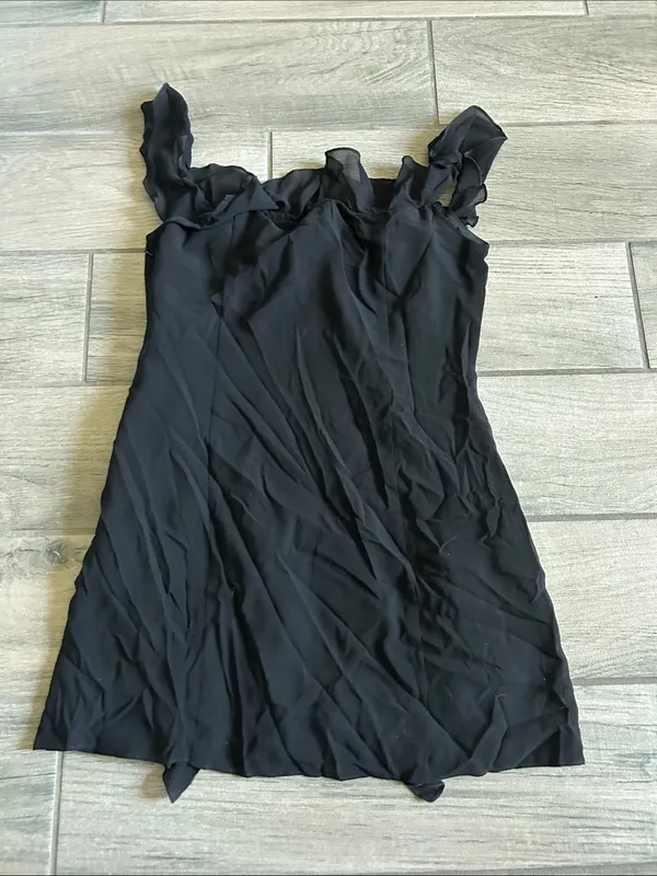 Black Ruffle Trim Off-Shoulder Dress - Image 5