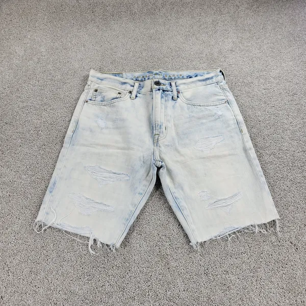 American Eagle Womens Denim Shorts 31" Blue Acid Wash Distressed Bermuda - Image 11