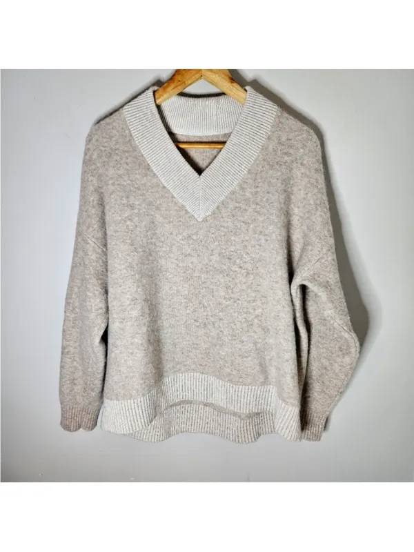 Lululemon Alpaca Wool-Blend V-Neck Sweater Heathered White Opal M - Image 2