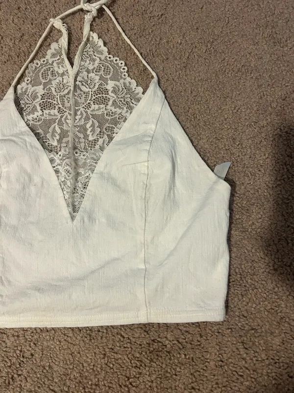 Free people White Lace Halter Crop Top - Image 4