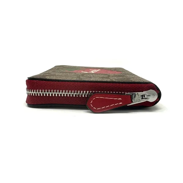 Coach Medium Id Zip Wallet Signature Canvas Wild Strawberry Khaki Red CH529 - Image 6