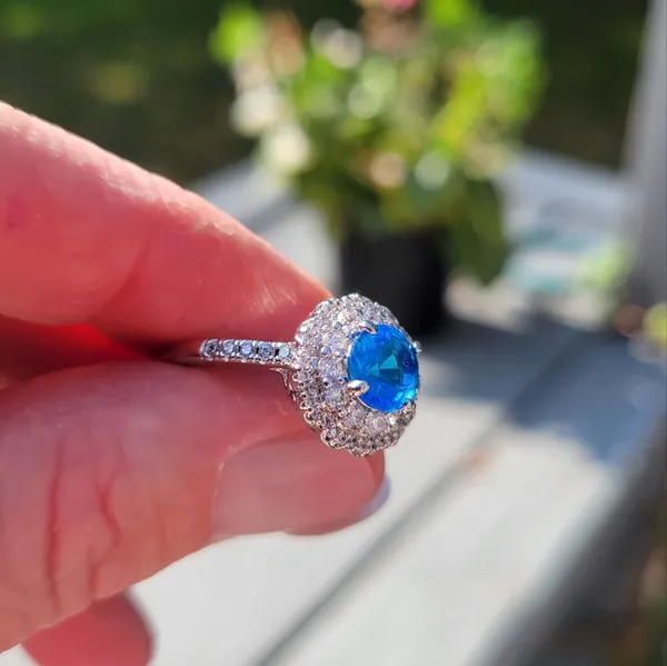 Sapphire Diamond Ring | Platinum Plated 925 Sterling Silver Size‎ 8 - Image 7