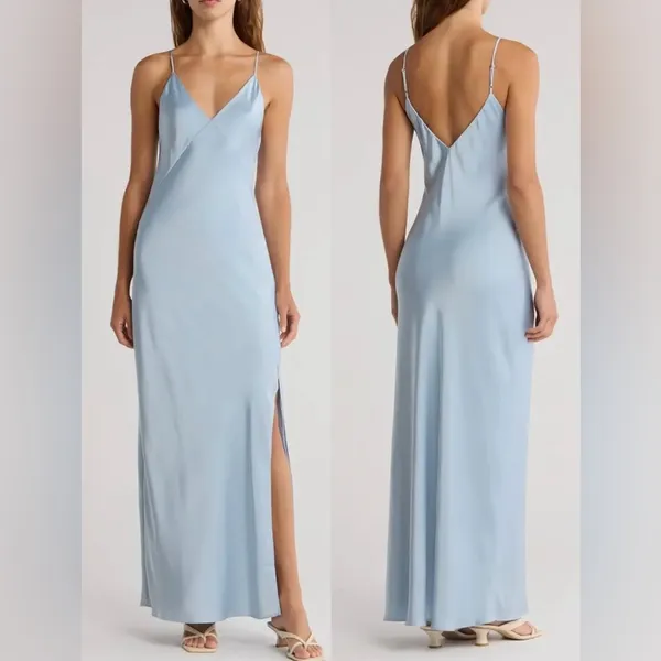NEW rag & bone Risse Satin Midi Slip dress fully Lined Dusty Blue sz 4 - Image 2