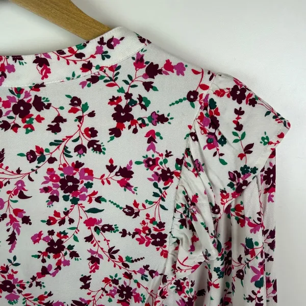 J Crew Floral‎ Printed Ruffle Top Small Multicolor Button Up Preppy Romantic - Image 4
