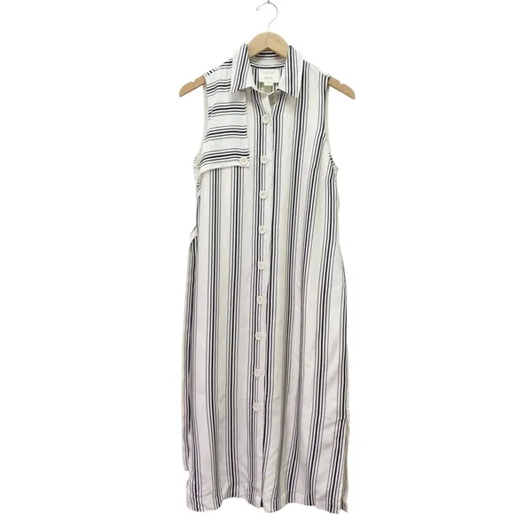 Maeve Anthropologie Esther Striped Sleeveless Shirt Dress Cream & Black Size 4 - Image 5
