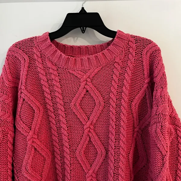 Princess Polly Anaya Oversized Pink Cable Knit Sweater M/L - Image 5