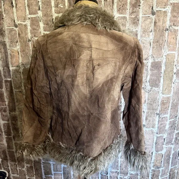 Wet Seal Suede Leather Faux Fur Trim Afghan Jacket M Penny Lane Indie Sleeze - Image 2