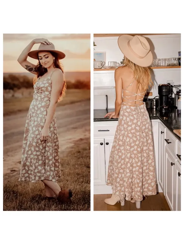 Lulus Picturesque Moments Brown Floral Print Strappy Maxi Dress xs - Image 15