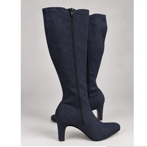 Knee High dark navy denim heeled boots Blue Size 8.5 - Image 9