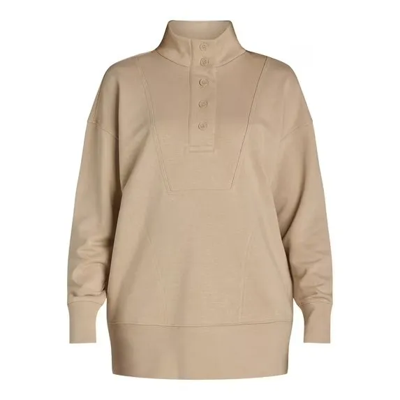 Time and Tru Womens Pullover Sweatshirt Size XL Champagne Mock Neck Button Top - Image 2