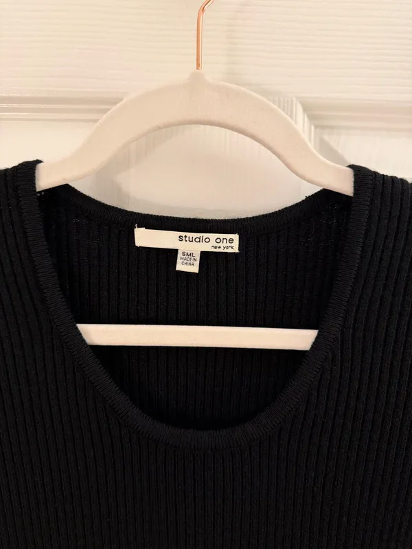 Studio One Black White Colorblock Chevron Sweater Dress Small - Image 3