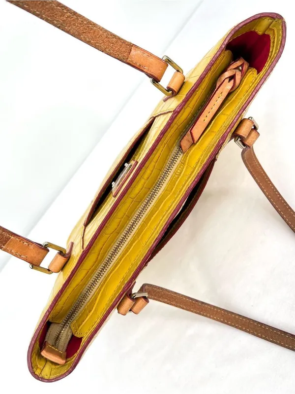 Dooney & Bourke Croco Embossed Sunburst Yellow Leather Lexington Shopper Tote - Image 4