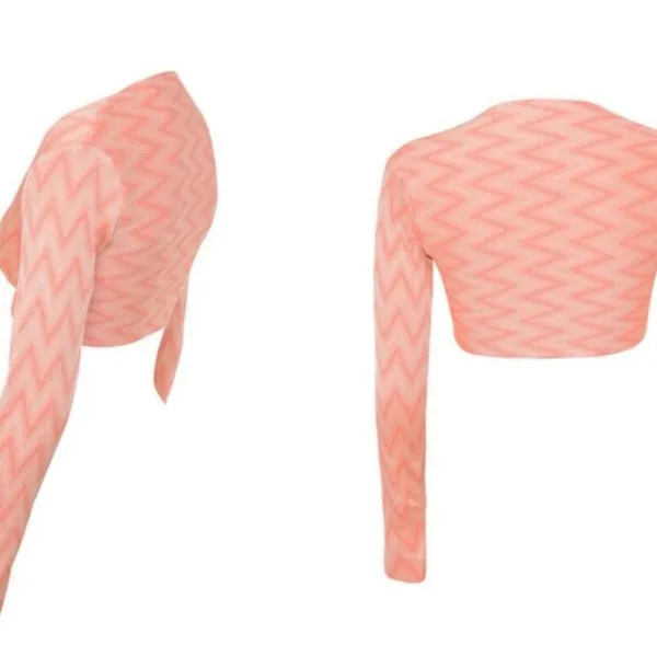 House of CB Bertille ZigZag Peach Long Sleeve Crop Top Small - Image 4