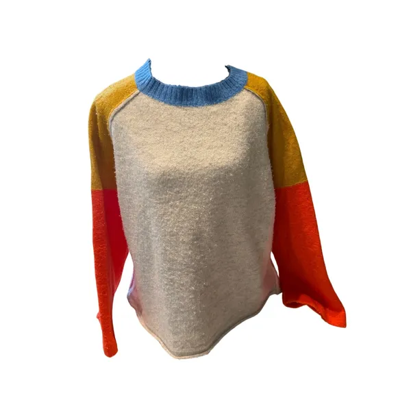Listicle Color Block Sweater Small Multicolor Blue Mustard Orange Cream - Image 5