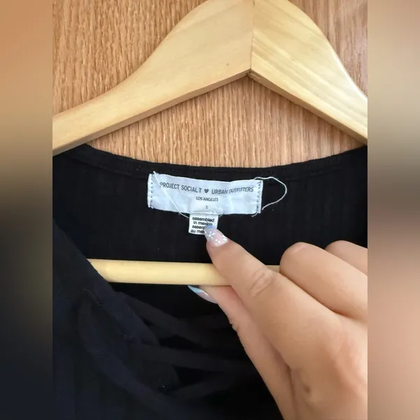 Urban Outfitters Black Ribbed Lace-Up Top - Image 3