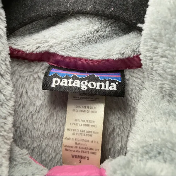 Patagonia‎ Women Small Re-Tool Snap-T Gray Fleece Pullover Pink Accents Granola - Image 6