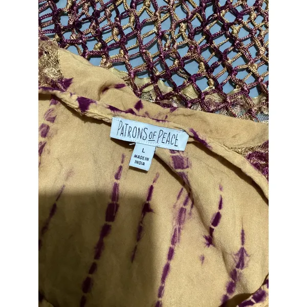 Patrons of Peace Tan Purple Tie Dye Fringe Macrame Tank Top Womens Large L - Image 4