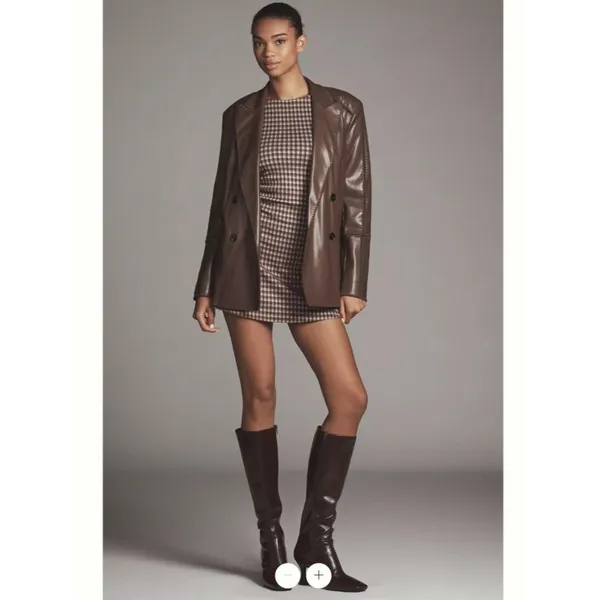 By Anthropologie Faux Leather Crochet-Stitch Blazer - Image 3