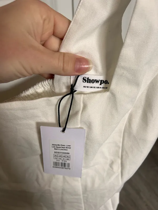 New Showpo Adiana Mini Dress Linen Square Neck Shirred Back A Line Dress Size M - Image 8