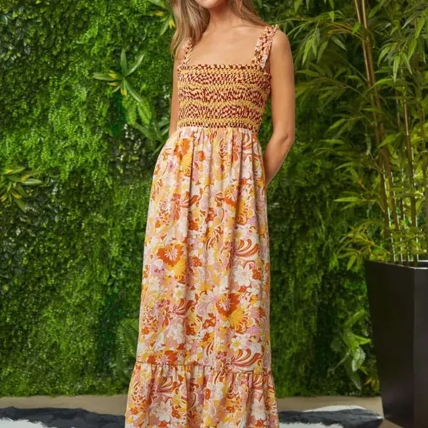 Davi & Dani Multi Smocked Bodice Geo‎ Ruffle Strappy Midi Dress - Image 8