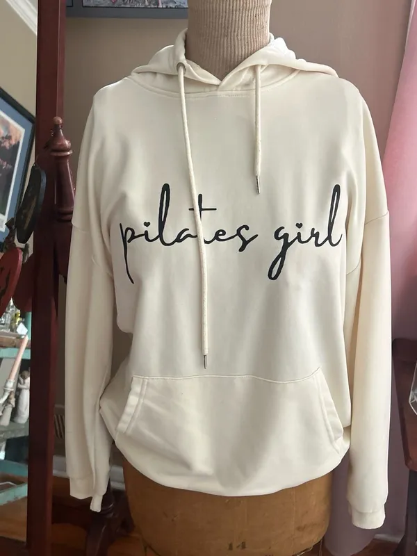 “Pilates Girl” Cream Hoodie Sweatshirt - Comfortable Women's Top | Size Large - Image 2
