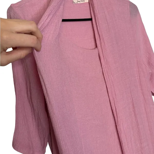 ✨ Pink Linen Kimono Duster Floral Tunic‎ Dress Boho Oversized M ✨ - Image 4