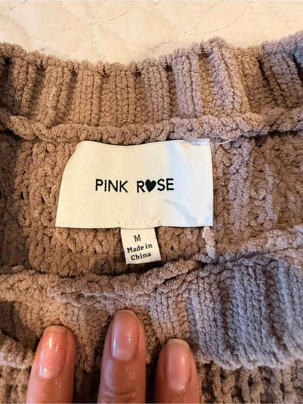 PINK ROSE Taupe Waffle-Knit Crew Sweater - Image 4