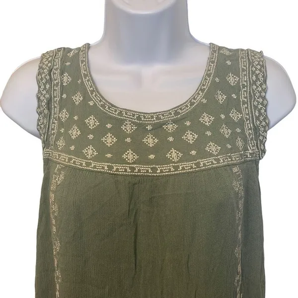 Alya EUC Green Embroidered Boho Sleeveless Tunic Dress Sz S - Image 2
