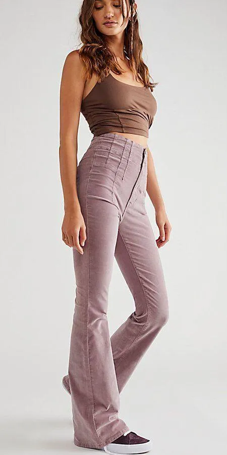 Jayce Cord High Rise Flare Pants In Mauve dusty rose FIG - Image 4