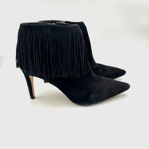 Sam Edelman Ankle Boots Women's Suede Fringe Pointed Stiletto Western Black Sz 7 - Image 5