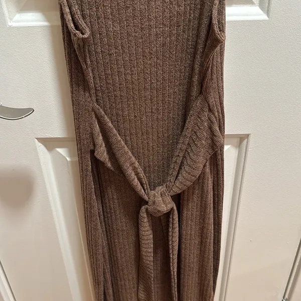 Forever 21 Brown Ribbed Knit Tie Waist Sleeveless Midi Dress Small Casual‎ Chic - Image 4