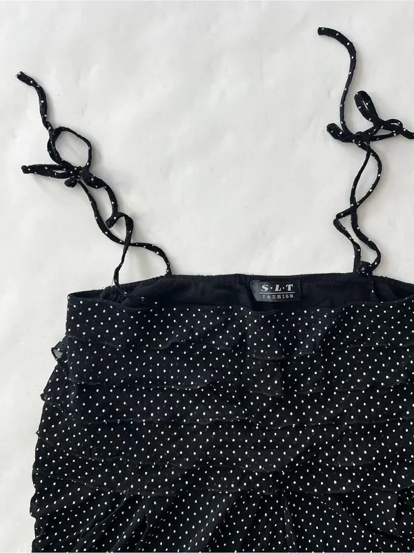 Vintage Y2K Black White Polka Dot Square Neck Cami Ruffle Tank Top XS / S - Image 2
