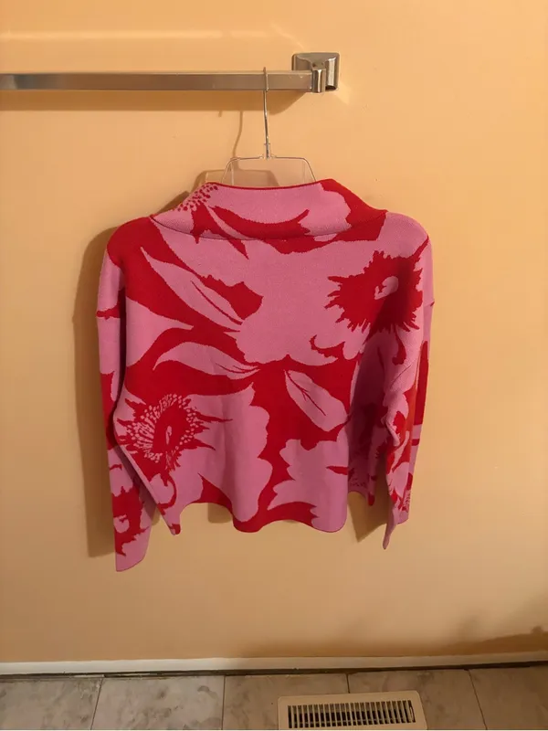 Anthropologie Maeve Cary Mockneck Pink & Red Floral Sweater - Image 5