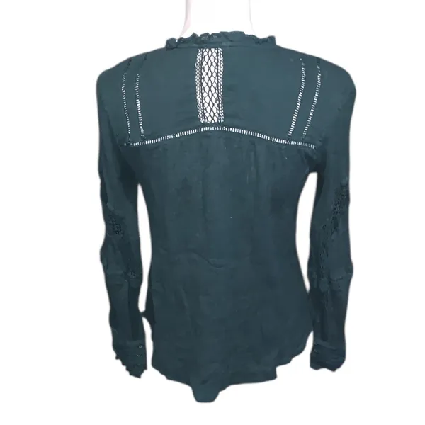 Free People Emma Eyelet Lace Long Sleeve Button Down Shirt Green Cotton Boho - Image 8