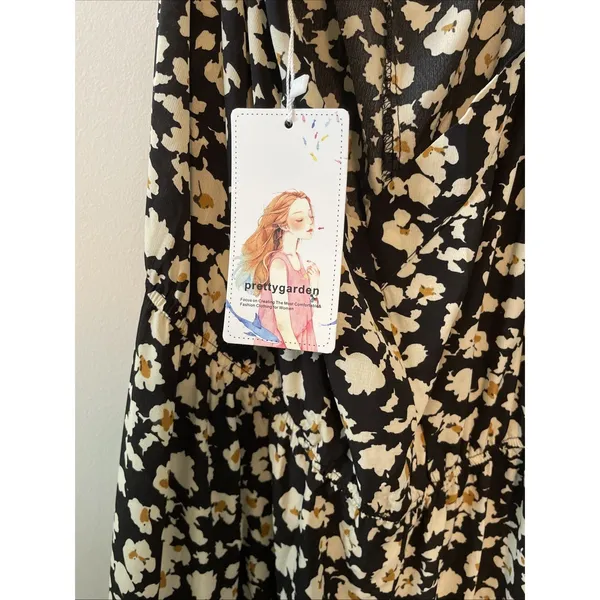 Pretty Garden Halter Maxi Dress MEDIUM Black Floral Boho Vacation Sleeveless NWT - Image 4