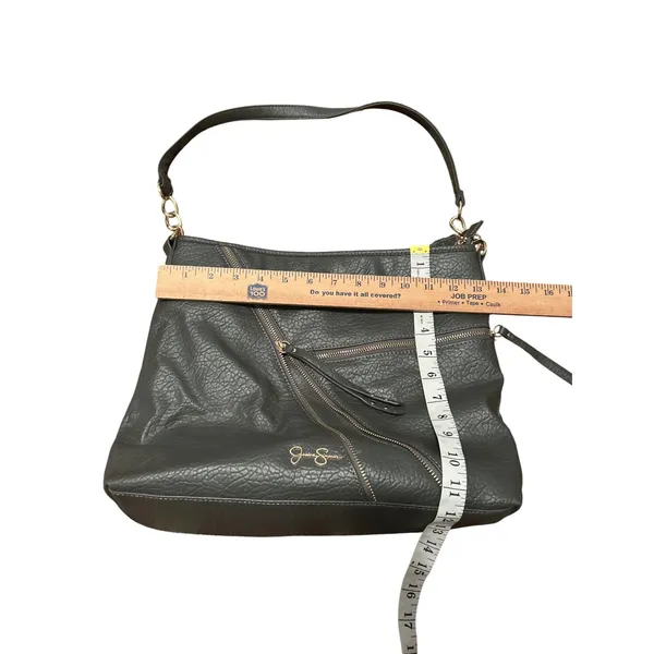 Jessica Simpson Baylinn Hobo Gray Faux‎ Leather Shoulder Bag Chain Strap - Image 10