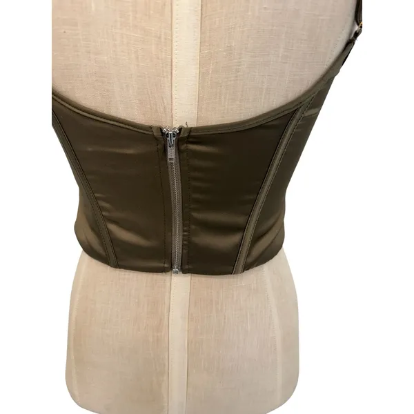 White Fox Olive Green Satin Corset Bustier Cami Top Adjustable Strap‎ Size XS - Image 6